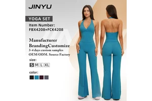 Jinyu Custom 2 Piece High Waisted Flared Activewear Yoga Hidden Scrunch Leggings Fitness Gym Clothes Workout Sets For Women