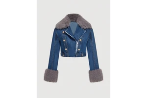 Customizable Women's Blue Denim Jacket Stylish Long Sleeve with Big Pockets Varsity and blazer Women Coat Jacket