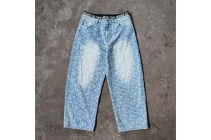 YSJY OEM Manufacturer Custom High Street American Denim Patn Wide Leg Straight Pants Underwear-style Waistband Men's Jeans