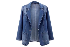 Women's 100% Cotton Long Length Blue Denim Jacket with Vintage Style Women's Denim Jackets & Coat