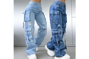 S-6XL Women's Y2K Vintage Wide Leg Mom Jeans High Waist Casual Streetwear Big Pocket Cargo Pants Boyfriend Style Denim Pants