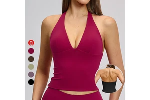 High Elasticity Halter Hollow Design Outdoor Running Fitness Sports Wear Women's V-neck Breathable Yoga Tank Top With Chest Pads