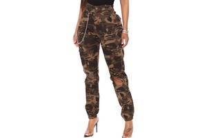 High Quality Women's Vintage Camo Jeans Trousers Loose Mid Waist Denim Cargo Pants Ripped Effect Tapered Leg Pocket Casual pants