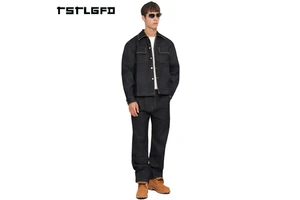 Design Manufacture Outfits Embroidered Contrast Denim Jacket Set Boxy Cowboy Cotton Denim Jeans Jacket Set for Men
