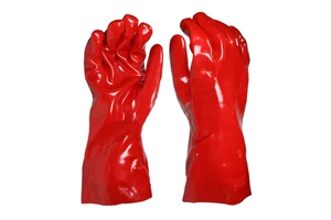 Good Quality 35cm Factory Heavy Duty Red PVC Coated Oil Resistant Chemical Proof Industrial Safety Work Hand Gloves