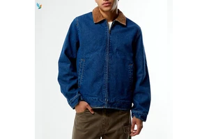 Custom Turn-Down Collar Men's Vintage Washed Casual Streetwear Oversized Cotton Blue Denim Men's Jacket