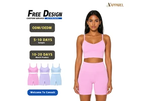 A&J OEM ODM Custom Logo High Quality Women Seamless Ribbed Activewear Set Crop Top Biker Shorts Yoga Gym Wear Manufacturer MOQ50