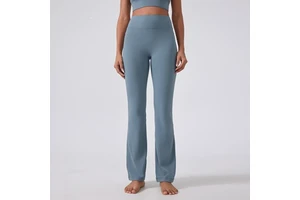 Wholesale Women's High Waist Washed Flared Yoga Pants No-Camel-Toe Peach Lift Wide Leg Gym Trousers Knee Length Drawstring