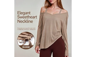 Women's Yoga Top Long Sleeve V-neck Quick Dry Breathable Lightweight Plus Size Pleated Drawstring Loose Fit Autumn Fitness