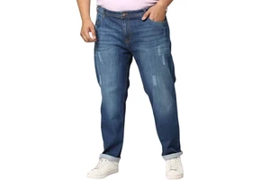 Plus Size Men Slim Fit Straight Vintage Jeans with Patches Eco-Friendly 100% Cotton Durable Fabric Casual Everyday Wear Comfort