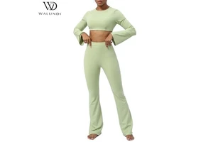 Yoga Set New Soft Two-piece Flared Pants Yoga Long Sleeve Lightweight Cutout Back Sports Breathable Yoga Set