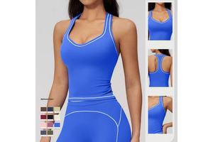Custom Logo Contrasting-Color Breathable Yoga Tank Sports Bra Four-Way Stretch Eco-Friendly Fabric For Running Fitness Training