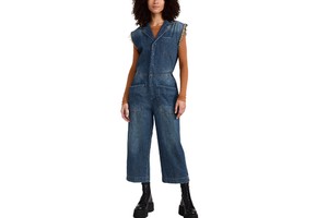 100% Cotton Button Front Frayed Shoulders Sleeveless Jumpsuit Custom Women Clothing Denim Jumpsuits Camp Overalls