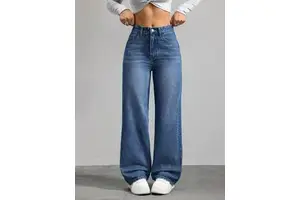Women's High Waist Straight-Leg Denim Jeans Breathable Washable Casual Solid Hole Simple Vintage Woven for All for Winter Summer