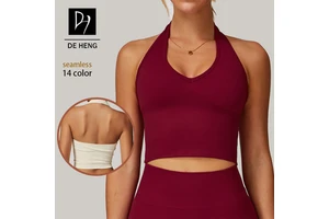 V-Neck Lady Seamless Trim Fit Strapless Backless One Piece Custom Sports Yoga Fitness High Quality Gym Workout Bra Top for Women