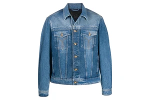 Wholesale Men's Blue Denim Vintage Hooded Safari Jacket with Embroidery Patchwork & Print Customizable Jean Style