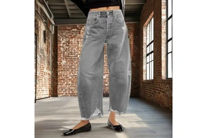 Trendy Washed Softener Wide Leg Mid Waist Loose Fit Plaid Plus Size Women's Oversized Elastic Breathable Casual Hip Hop Jeans