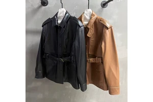 Jxwatcher Fashion Fall Stand Collar Genuine Sheepskin Jacket Belt Custom Soft Autumn Women's Zipper Leather Motobike Jackets