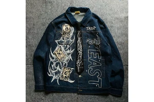 OEM & ODM Custom Men's Winter Denim Jackets Eco-Friendly Windproof Front Logo 3D Printed Pattern Embroidery Y2K Retro Streetwear