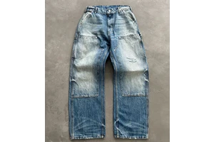 Men's 100% Cotton High-Quality Denim Jeans Vintage Washed Straight Leg with Whisker Pocket Details Retro Classic Comfort Fit