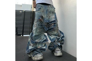 DiZNEW Apparel Mans Baggy Jeans Custom Design Streetwear Luxury Brand Stacked Plus Size Old Jeans Men
