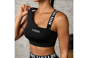 Women's Wireless Sports Cross-border Bra for Fitness Yoga Seamless Sexy Gym Top with Printed Letter Front Logo Shoulder Straps