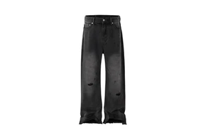 Custom Vintage Blue Washed Resin Application Hand Distressed Straight Leg Baggy Plus Size Men's Baggy Man Flare Jeans