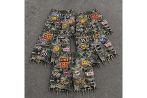 DiZNEW Custom Men's Camo Cargo Shorts Multi Pockets Patchwork Hip Hop Streetwear Distressed Short Pants