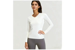 Women's Yoga Sports Long-sleeved Top with Mesh Cut-out on the Back Breathable Moisture-wicking and Sweat-wicking
