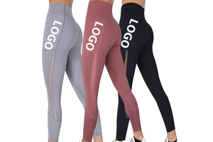 Custom Logo High-Waisted Elastic Waist Breathable Fitness Leggings Side Pocket Solid Pattern Yoga Pants for Running Yoga