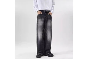 Mens Denim Jeans Direct-From-Manufacturer High Street Style Medium Wash Straight-Leg Relaxed Fit Casual Business Trousers