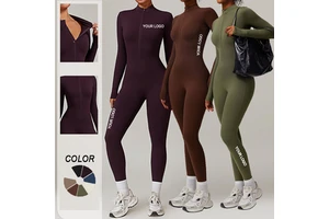 Custom Yoga Wear Gym Sports Fitness Workout Jogging Zipper Jumpsuit