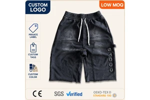 Custom Wholesale Acid Wash 3/4 Shorts Mens Carpenter Double Knee Baggy Sweat Shorts Rhinestone Streetwear Below Knee Shorts