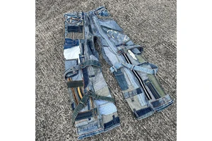 Custom Men's Streetwear Baggy Jeans Trousers Cross Hip Hop Mens Loose Pants Straight Oversized Boyfriend Denim Jeans