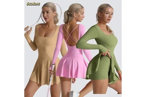 New Tennis Dress Jumpsuits Sports Fitness Golf Badminton Long Sleeves Dress Anti-light Casual Running Fitness Tracksuits 3016