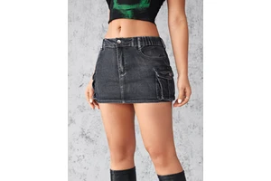 Women's Fashion Denim Skirt Summer Vintage Stretch Slim-Fit Bodycon Workwear Pocket Short Skirt Street Style