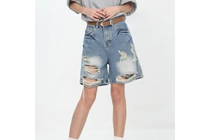 Custom Vintage Washed Denim Shorts for Women's Fashion