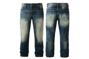 Plus Size Men's Jeans Fat Boy Straight Big Soft Simple Style Mid Waist Washed Denim Casual Large Size Jeans Men