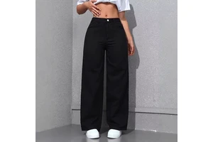 RNSHANGER High-Waisted Straight-Leg Thin Jeans Women's Loose Fit Blue Washed Fashion with Front & Back Pockets for Daily