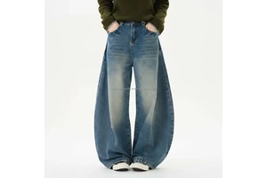 Wholesale Vintage Blue Wide Leg Oversized Streetwear Men's Denim Trousers Winter Spring Summer Customized Lightweight Colored