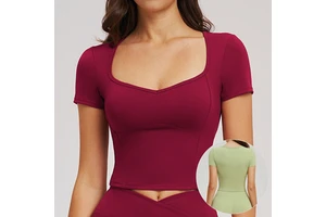 Factory Wholesale Women's Yoga Top with Wide Neckline for Outdoor Running and Fitness Women's Short Sleeves Shirts