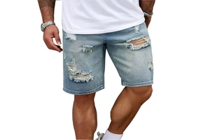 Men's Ripped Denim Shorts & Jeans Summer Casual Classic Straight Distressed Ripped Short Jeans