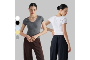 Wholesale Short Sleeve Yoga Tops for Women Running Pilates Fitness Wear T-shirt Soft Comfortable Tight V Neck Slimming Clothing