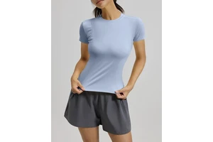 Spring and Summer New Women's Slim-fit Breathable Plus Size Round-neck Height-tight Elastic Yoga Fitness Short-sleeved Top