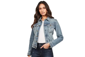 Women's Denim Jackets Latest Fashion Blue with Custom Embroidery Double Breasted Closure Wool Lining Knitted Breathable