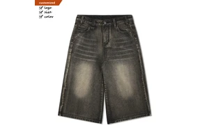 Summer Men's Denim Shorts With Unique Chrome Heart Design High Street Style Pants High Quality Men Short Jeans