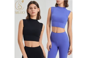 Siluo Womens High Elastic Shockproof Running Sports Vest Underwear High Neck Fixed Cup Yoga Wear Bra Quick Dry Fitness Yoga Tops