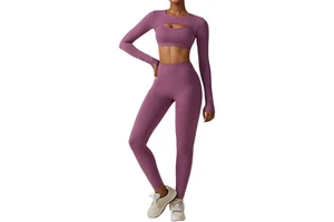 Winter Plus Size Three-Piece Set European American Style Quick Dry Breathable Slimming Fitness Wear Solid Yoga Sports Suit Front
