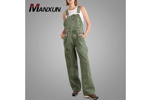 High Quality Front Side Buttons Women's Overall Jumpsuits Flap Pockets Straight Denim Jumpsuit Ladies Tracksuit Streetwear Pants