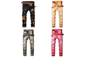 American-style High-end Men's Casual Straight-cut Distressed Washable Stretch Jeans for Autumn/summer, Large Size Denim Pants